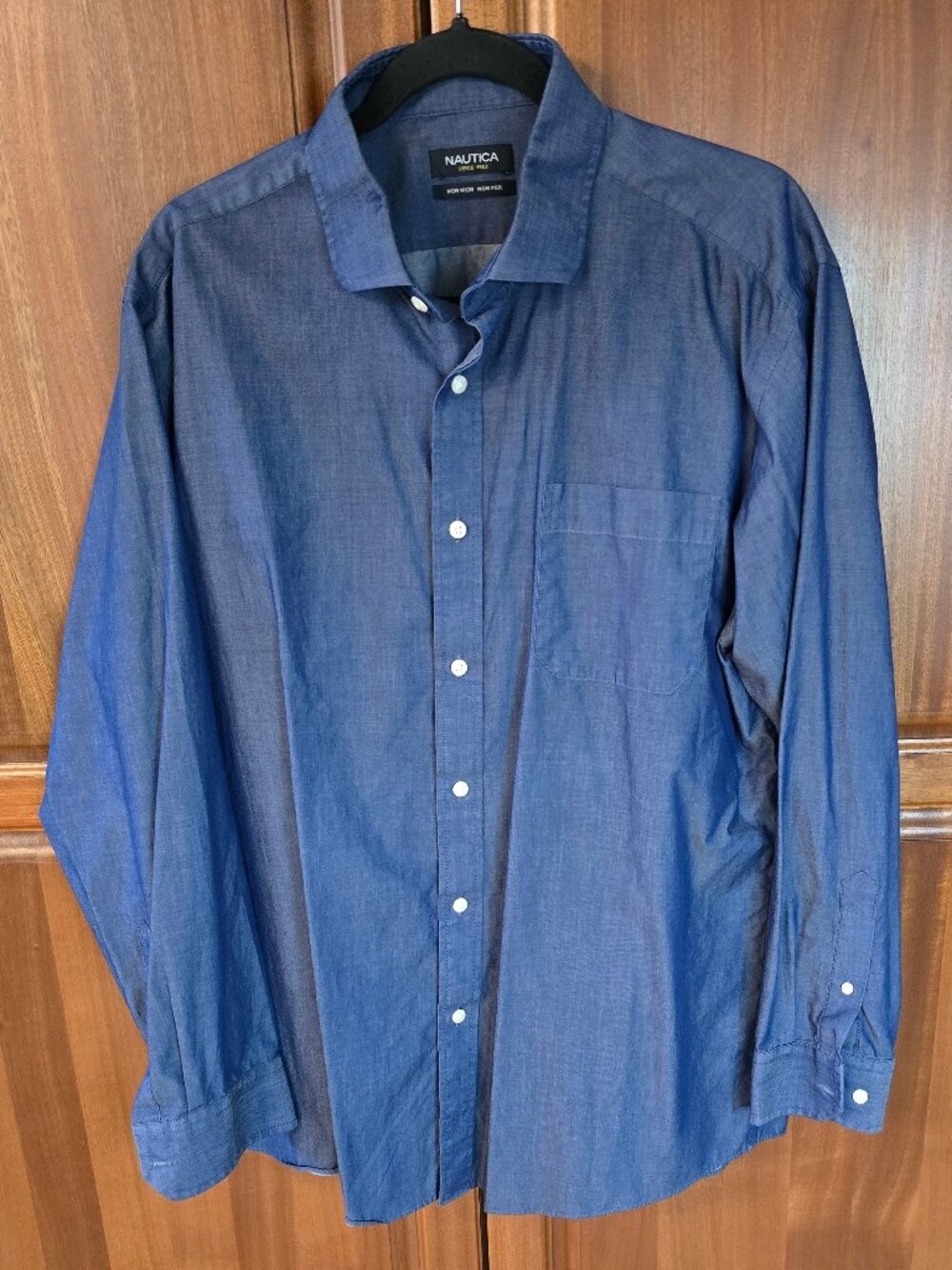 NAUTICA Cotton long sleeve denim blue button up shirt men  17, 34/35